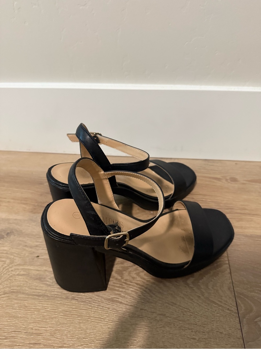 Black Block Heel Ankle-Strap Sandals for Women